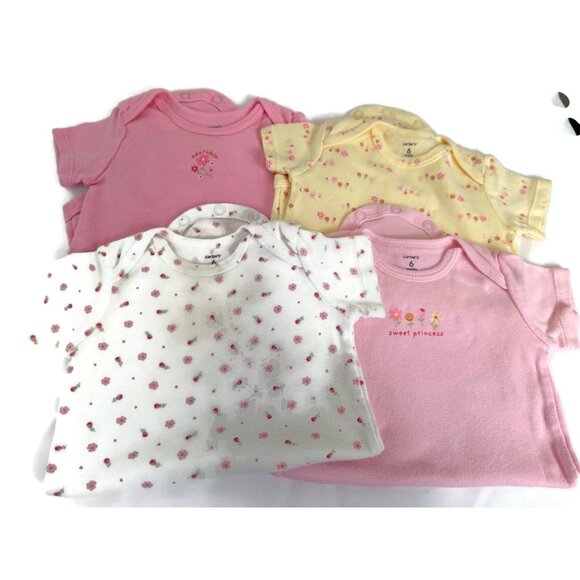 Carter's Baby Girl size 6M Set Of 4 One piece Bodysuit Pink Snap Bottom Outfit - Picture 1 of 12